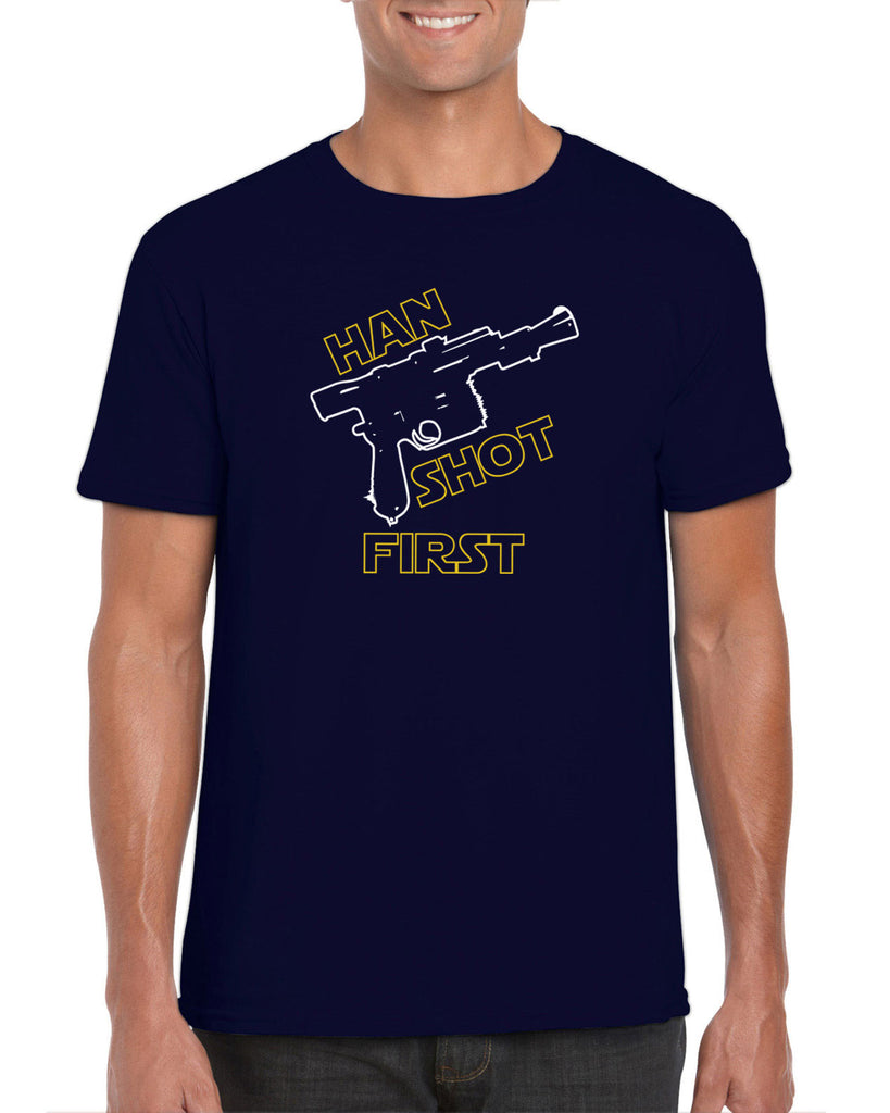 Hot Press Apparel Mens Han Shot First T-Shirt Star Geek Nerd Wars Solo Movie Jedi Gift Present Funny
