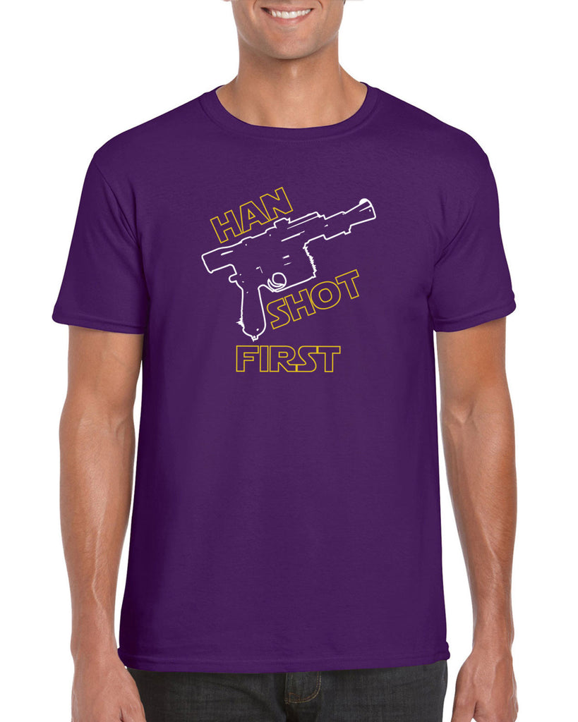 Hot Press Apparel Mens Han Shot First T-Shirt Star Geek Nerd Wars Solo Movie Jedi Gift Present Funny