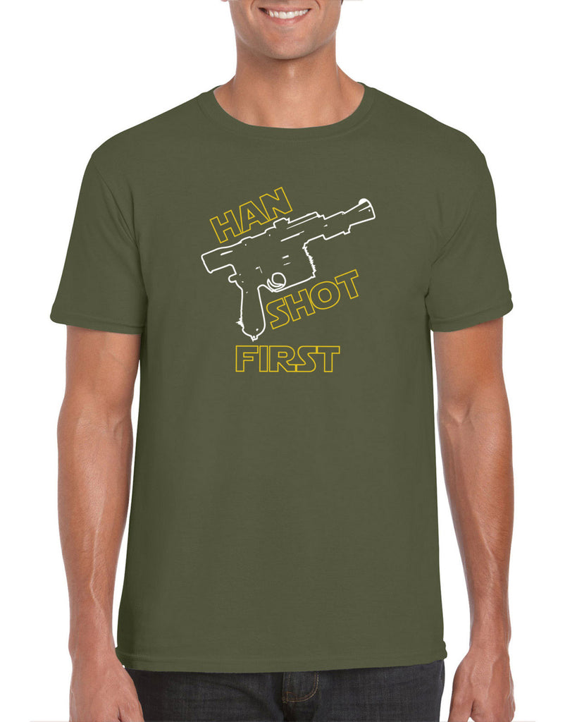 Hot Press Apparel Mens Han Shot First T-Shirt Star Geek Nerd Wars Solo Movie Jedi Gift Present Funny