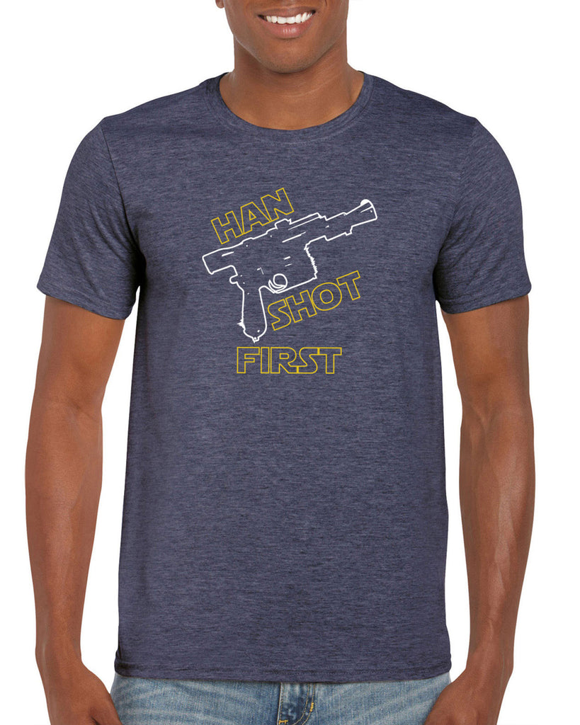 Hot Press Apparel Mens Han Shot First T-Shirt Star Geek Nerd Wars Solo Movie Jedi Gift Present Funny
