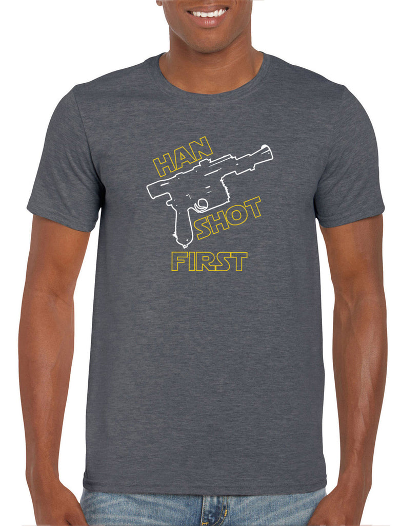 Hot Press Apparel Mens Han Shot First T-Shirt Star Geek Nerd Wars Solo Movie Jedi Gift Present Funny