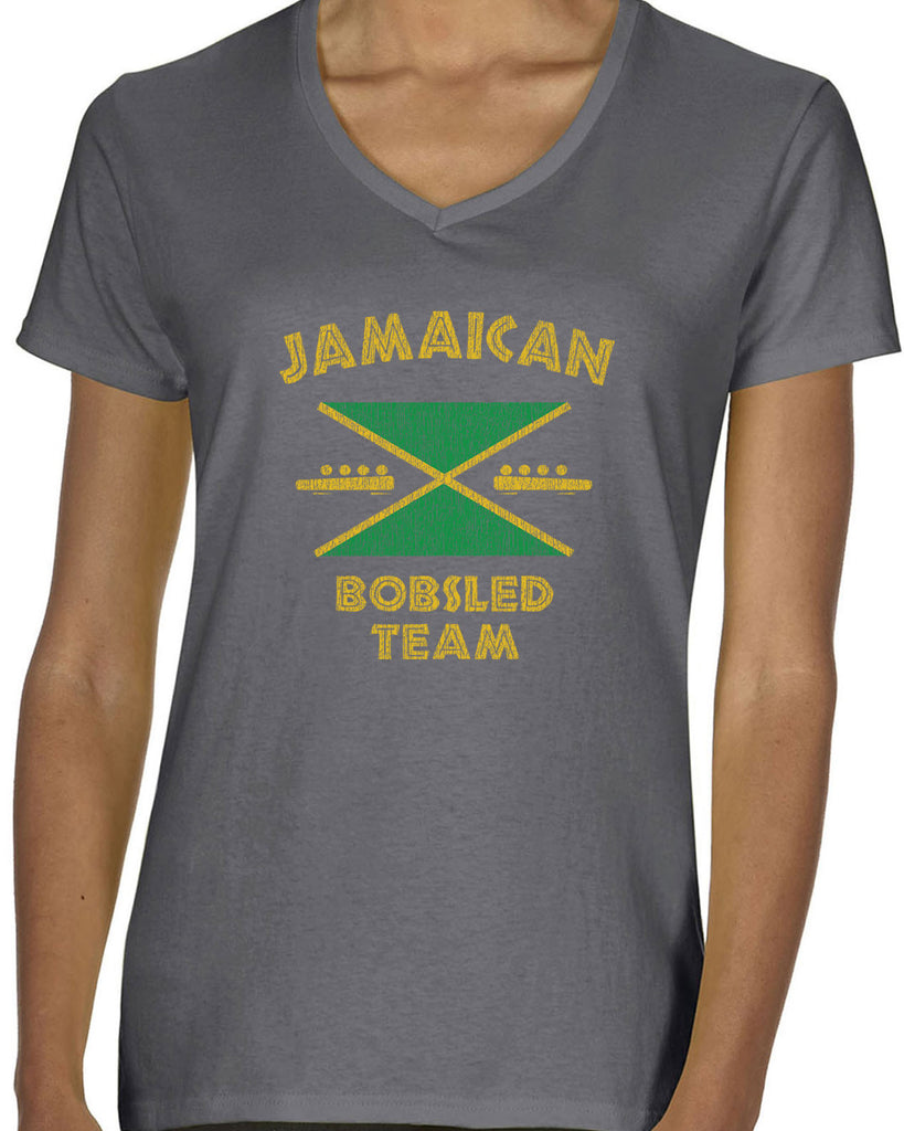 Hot Press Apparel Women's V-neck T-Shirt Jamaican Bobsled Team