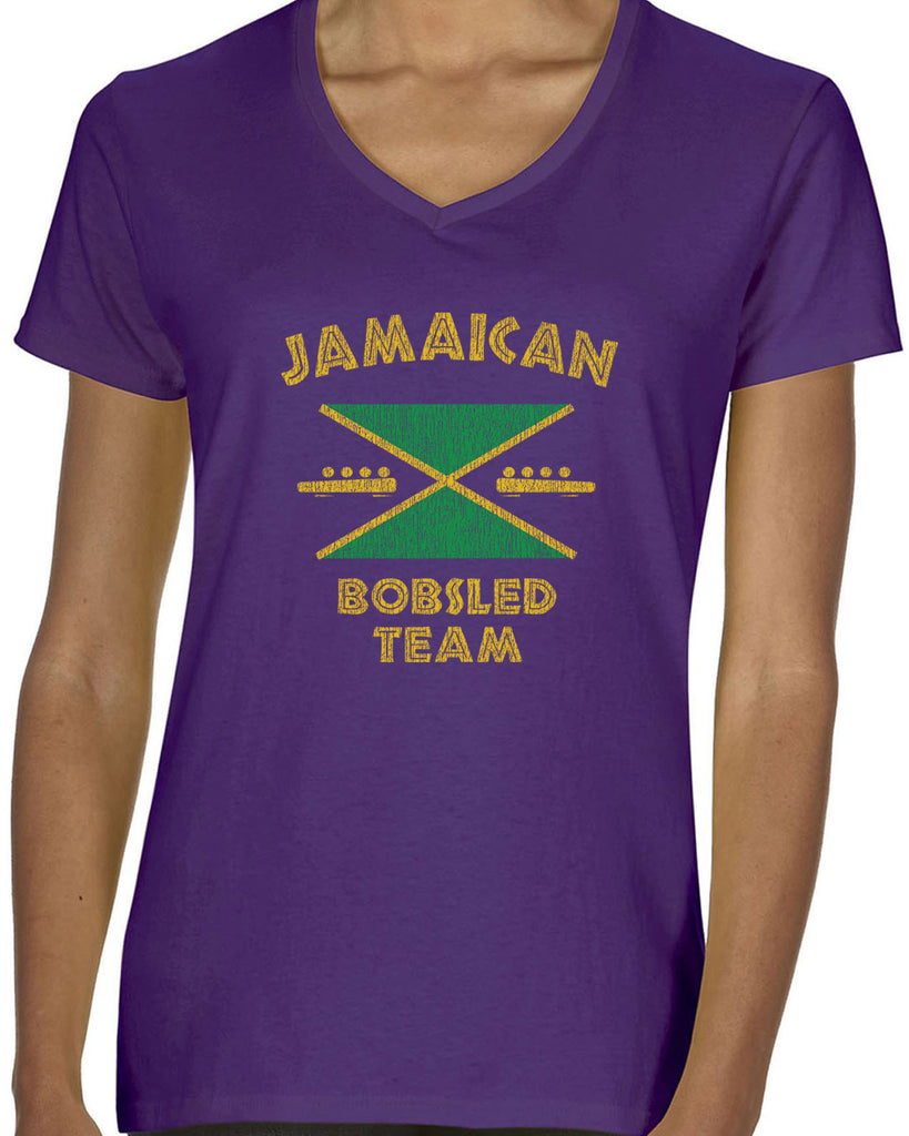 Hot Press Apparel Women's V-neck T-Shirt Jamaican Bobsled Team