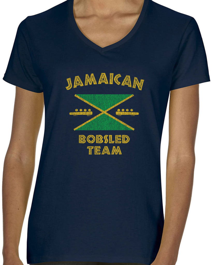 Hot Press Apparel Women's V-neck T-Shirt Jamaican Bobsled Team