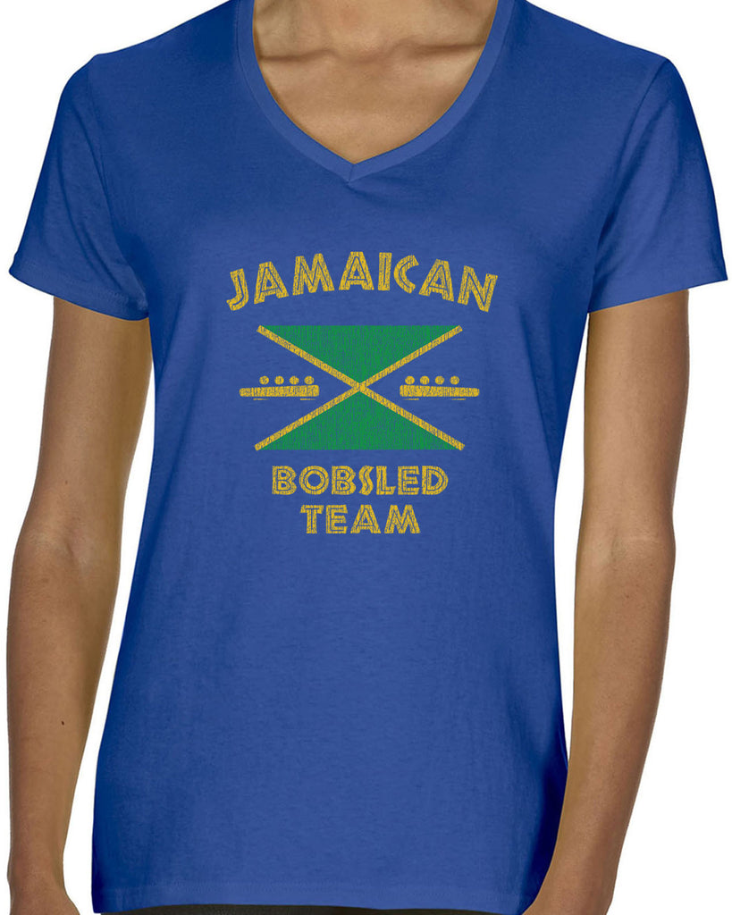 Hot Press Apparel Women's V-neck T-Shirt Jamaican Bobsled Team 