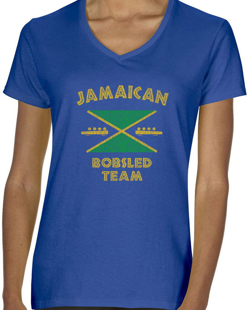 Hot Press Apparel Women's V-neck T-Shirt Jamaican Bobsled Team