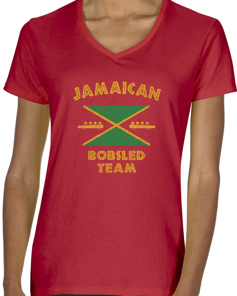 Hot Press Apparel Women's V-neck T-Shirt Jamaican Bobsled Team