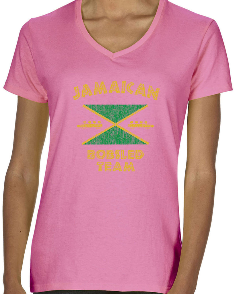 Hot Press Apparel Women's V-neck T-Shirt Jamaican Bobsled Team
