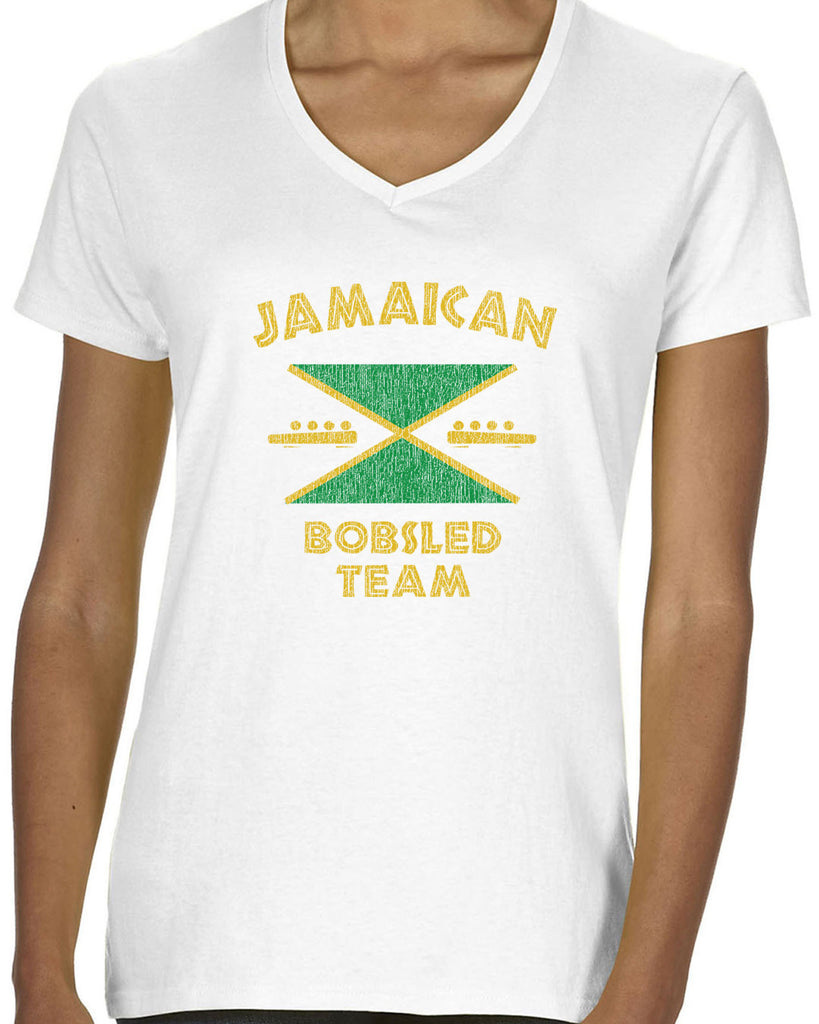 Hot Press Apparel Women's V-neck T-Shirt Jamaican Bobsled Team