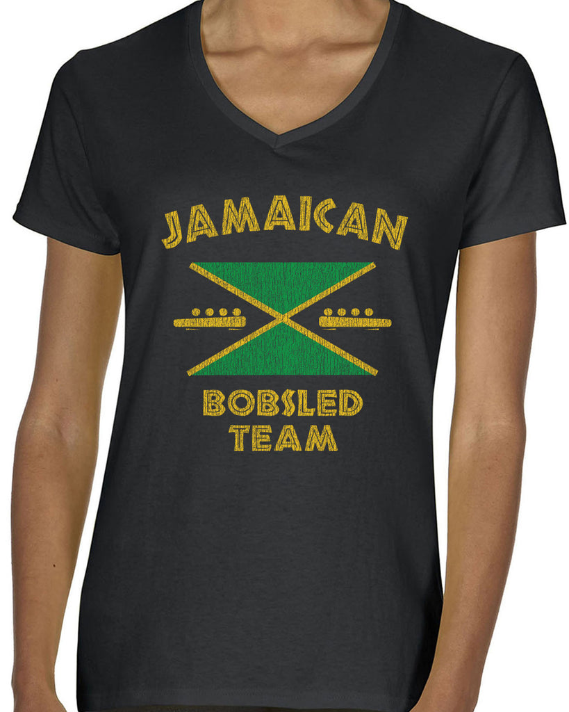 Hot Press Apparel Women's V-neck T-Shirt Jamaican Bobsled Team