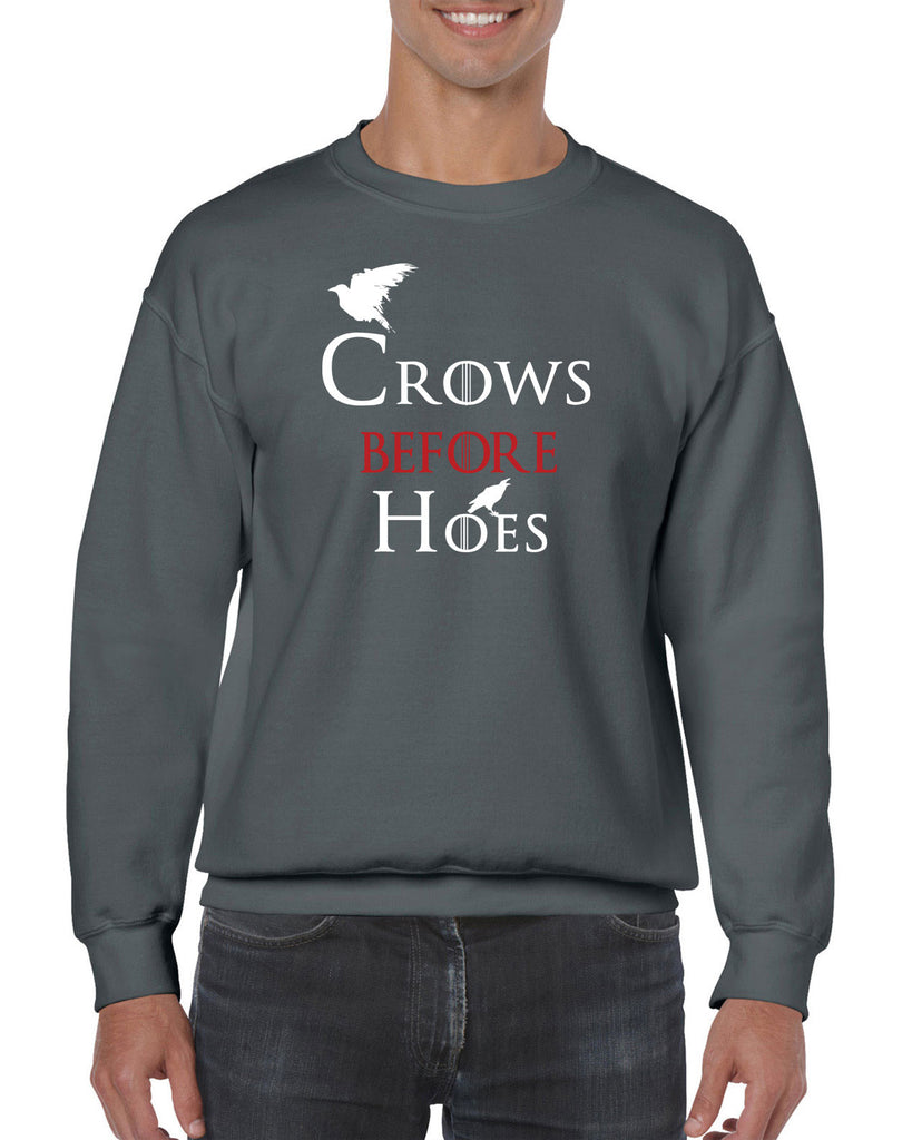 Unisex Crew Sweatshirt - Crows Before Hoes Game Geek Nerd Thrones Hot Press Apparel Funny Cosplay GOT The Wall Night's Watch John Snow Gift Present Shirt