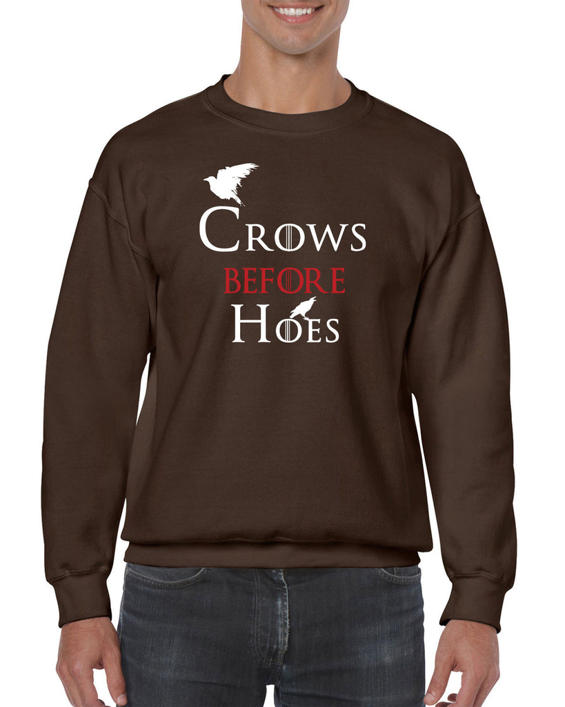 Unisex Crew Sweatshirt - Crows Before Hoes Game Geek Nerd Thrones Hot Press Apparel Funny Cosplay GOT The Wall Night's Watch John Snow Gift Present Shirt