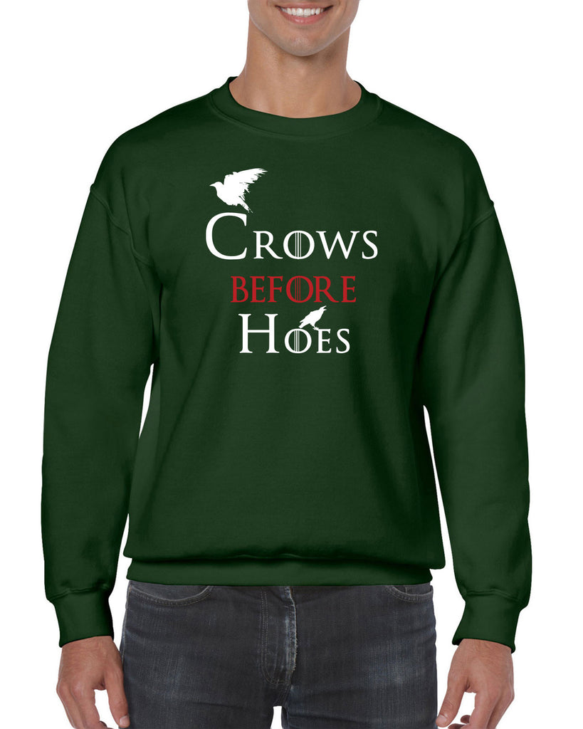 Unisex Crew Sweatshirt - Crows Before Hoes Game Geek Nerd Thrones Hot Press Apparel Funny Cosplay GOT The Wall Night's Watch John Snow Gift Present Shirt