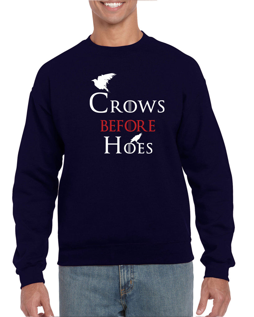 Unisex Crew Sweatshirt - Crows Before Hoes Game Geek Nerd Thrones Hot Press Apparel Funny Cosplay GOT The Wall Night's Watch John Snow Gift Present Shirt