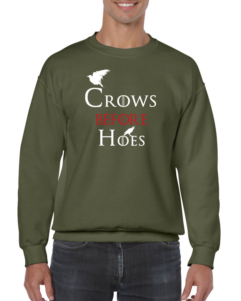 Unisex Crew Sweatshirt - Crows Before Hoes Game Geek Nerd Thrones Hot Press Apparel Funny Cosplay GOT The Wall Night's Watch John Snow Gift Present Shirt