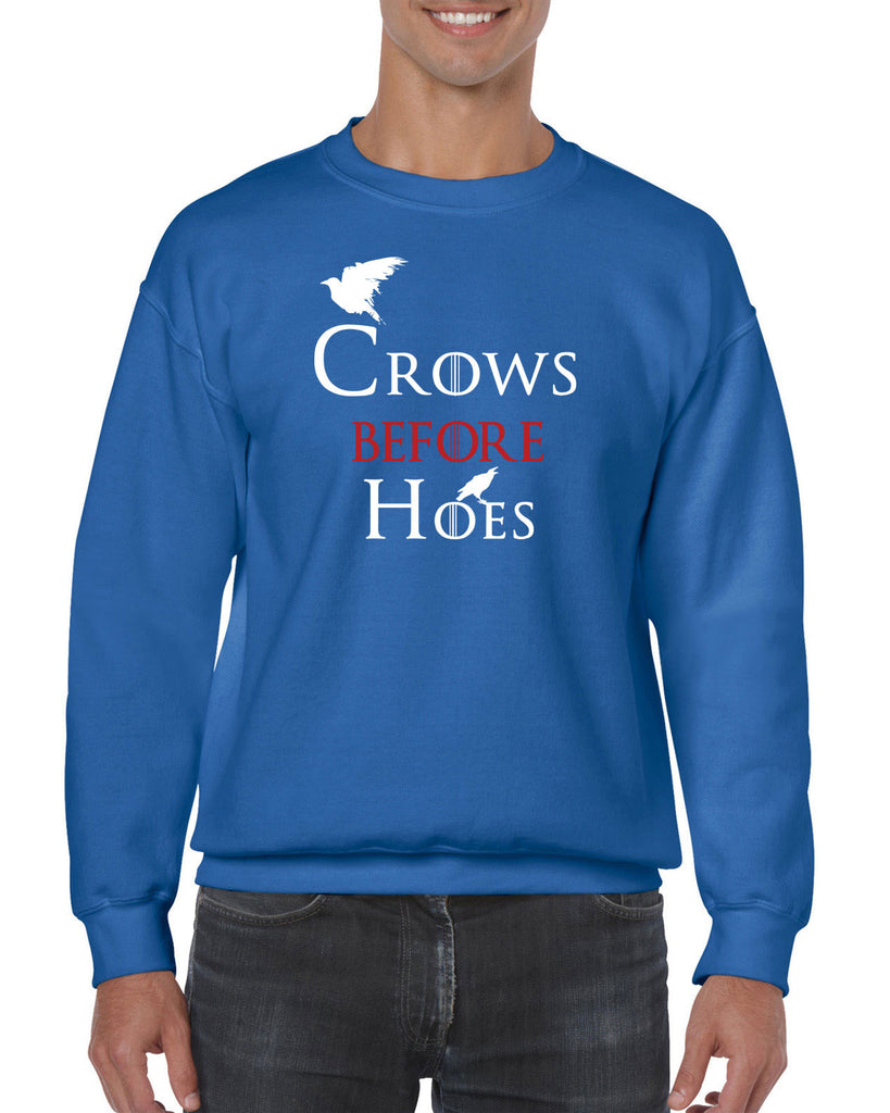 Unisex Crew Sweatshirt - Crows Before Hoes Game Geek Nerd Thrones Hot Press Apparel Funny Cosplay GOT The Wall Night's Watch John Snow Gift Present Shirt
