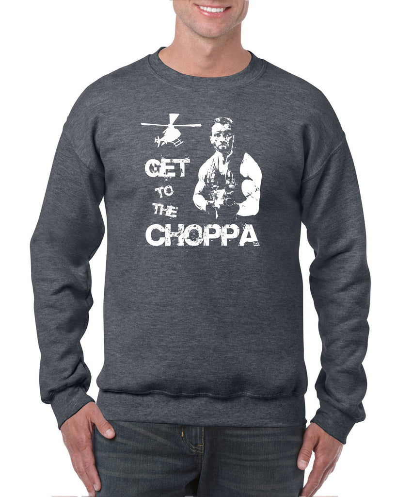 Hot Press Apparel Crew Sweatshirt Get to the Choppa predator 80s movie arnold schwarzenegger action adventure alien da choppa chopper helicopter military