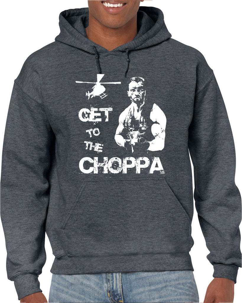 Hot Press Apparel Hoodie Hooded Sweatshirt Get to the Choppa predator 80s movie arnold schwarzenegger action adventure alien da choppa chopper helicopter military
