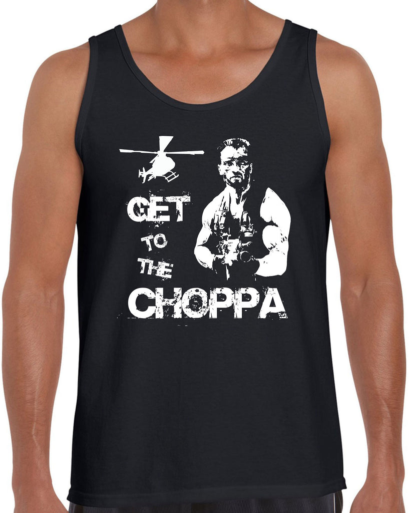 Hot Press Apparel Tank Top Get to the Choppa predator 80s movie arnold schwarzenegger action adventure alien da choppa chopper helicopter military