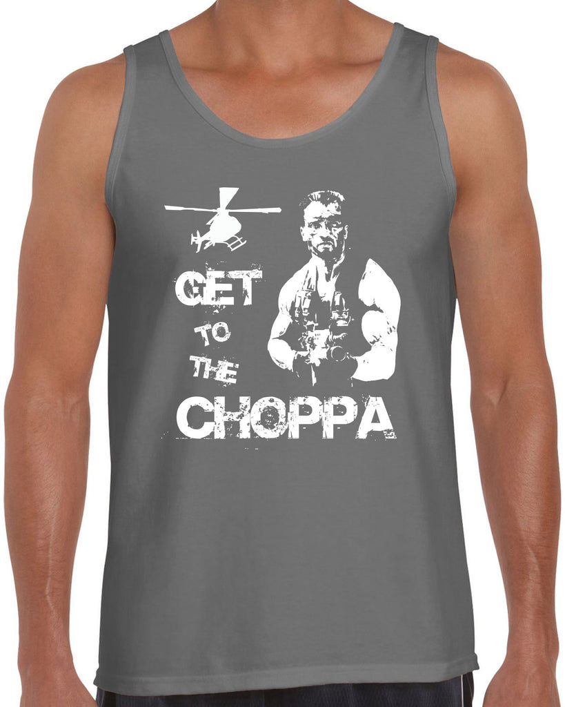 Hot Press Apparel Tank Top Get to the Choppa predator 80s movie arnold schwarzenegger action adventure alien da choppa chopper helicopter military