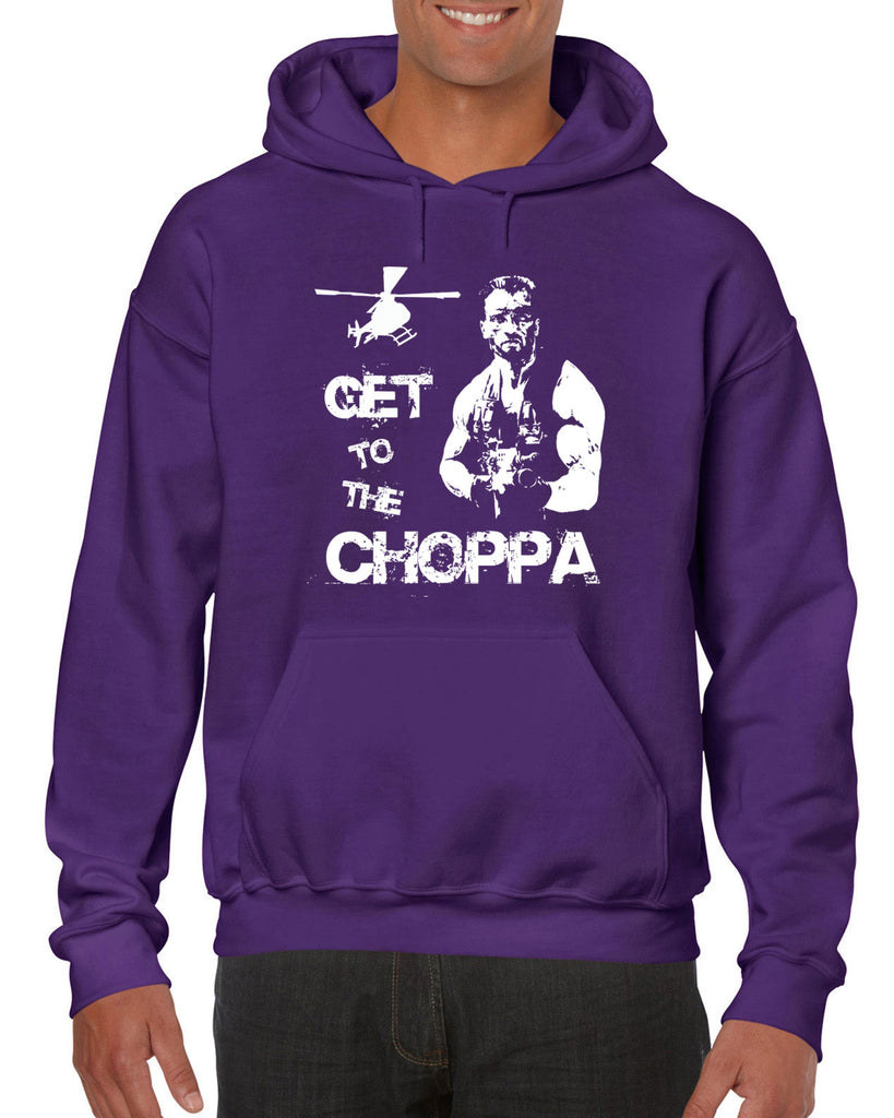 Hot Press Apparel Hoodie Hooded Sweatshirt Get to the Choppa predator 80s movie arnold schwarzenegger action adventure alien da choppa chopper helicopter military
