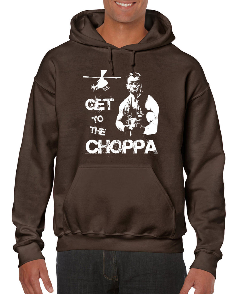 Hot Press Apparel Hoodie Hooded Sweatshirt Get to the Choppa predator 80s movie arnold schwarzenegger action adventure alien da choppa chopper helicopter military