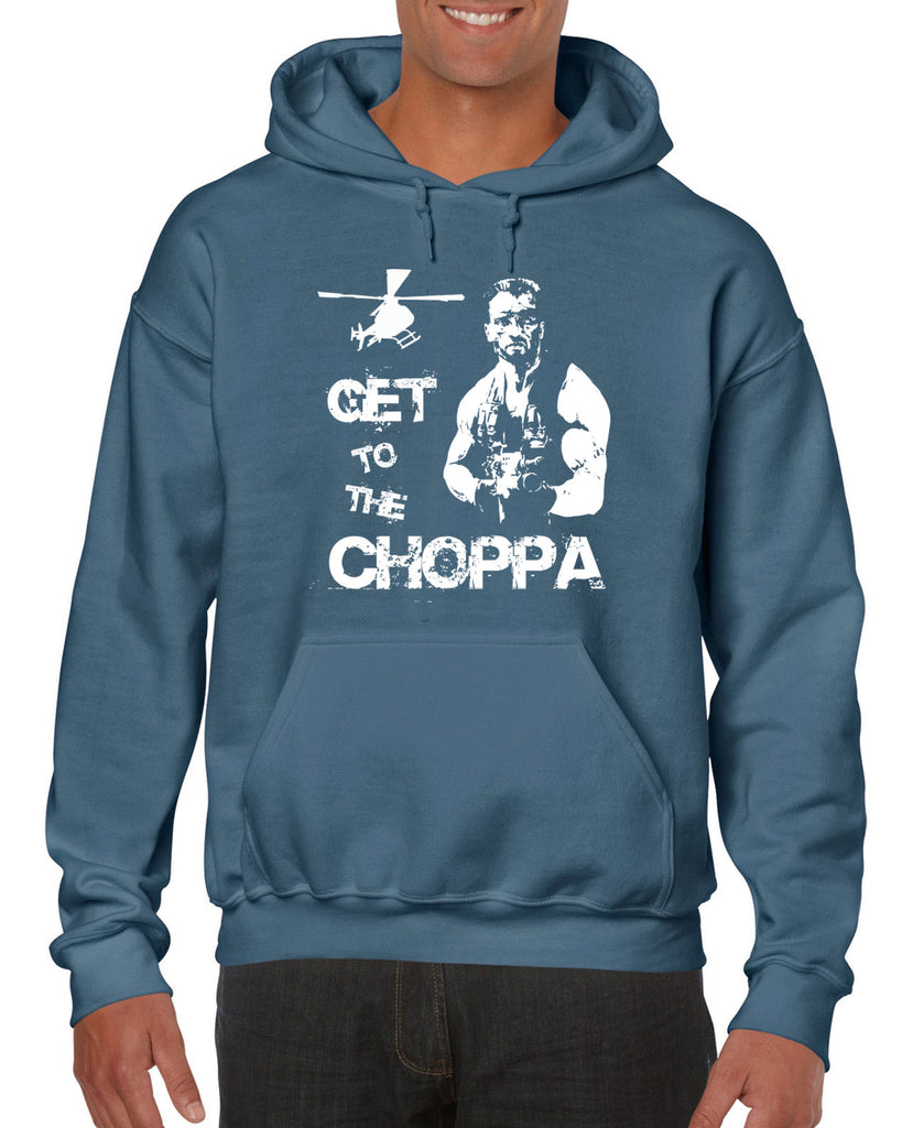 Hot Press Apparel Hoodie Hooded Sweatshirt Get to the Choppa predator 80s movie arnold schwarzenegger action adventure alien da choppa chopper helicopter military