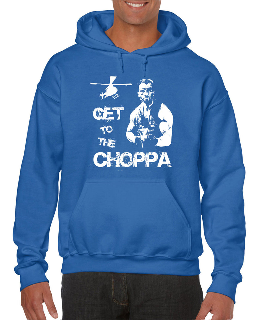 Hot Press Apparel Hoodie Hooded Sweatshirt Get to the Choppa predator 80s movie arnold schwarzenegger action adventure alien da choppa chopper helicopter military