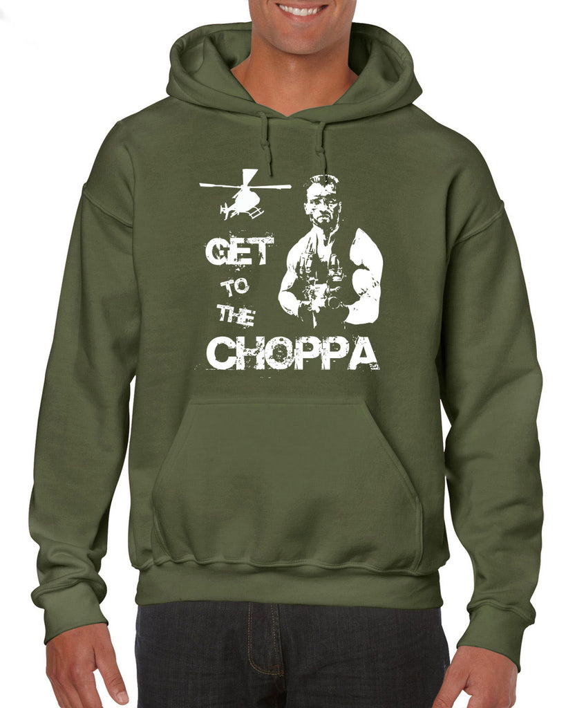 Hot Press Apparel Hoodie Hooded Sweatshirt Get to the Choppa predator 80s movie arnold schwarzenegger action adventure alien da choppa chopper helicopter military