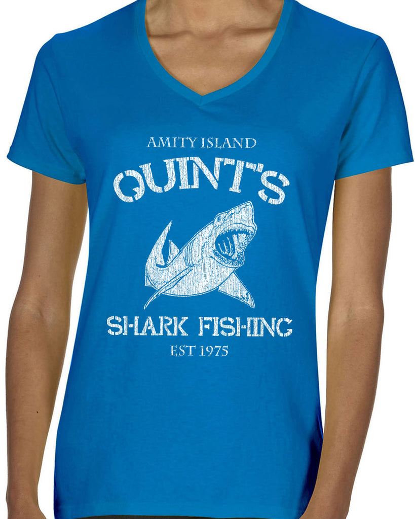 Hot Press Apparel Womens V Neck womens shirt comfy Quint's Shark fishing great white Jaws 70s movie scary Amity Island ocean beach vacation costume