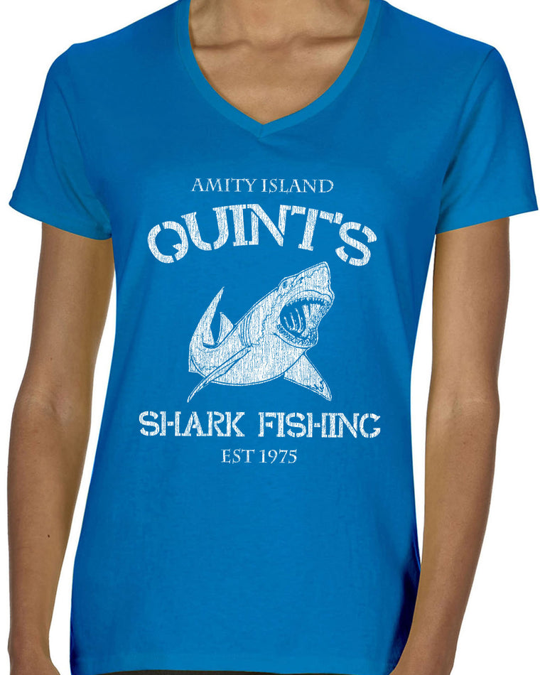 Women's Short Sleeve V-Neck - Quint's Shark Fishing