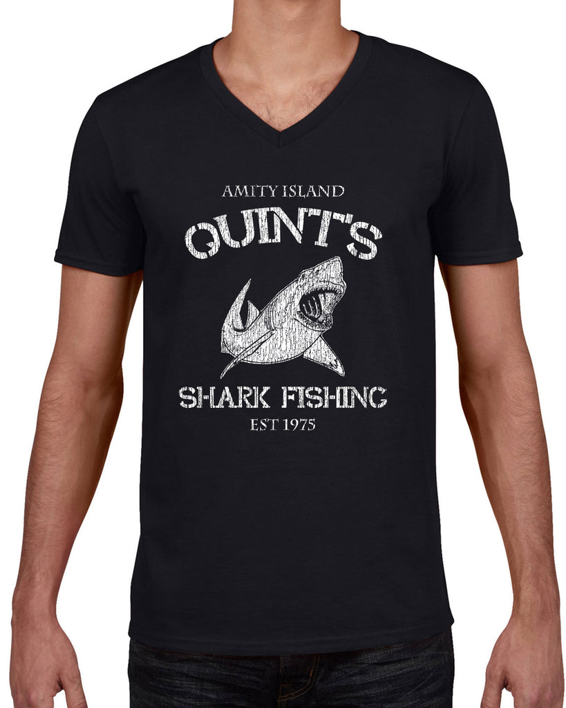 Hot Press Apparel Mens Vneck T-shirt v neck comfy Quint's Shark fishing great white Jaws 70s movie scary Amity Island costume