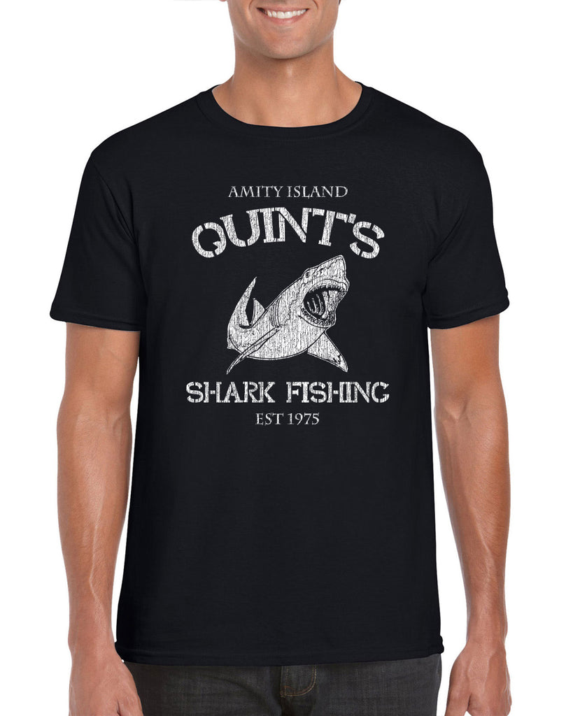 Hot Press Apparel Mens T-Shirt comfy Quint's Shark fishing great white Jaws 70s movie scary Amity Island costume