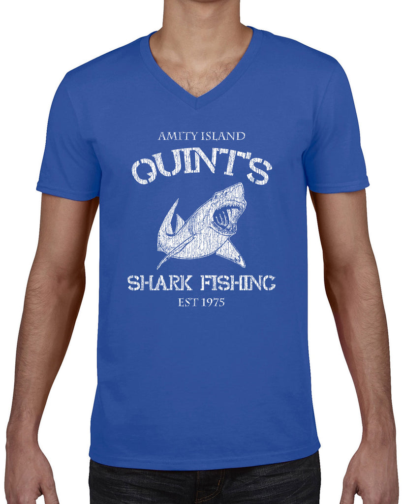 Hot Press Apparel Mens Vneck T-shirt v neck comfy Quint's Shark fishing great white Jaws 70s movie scary Amity Island costume