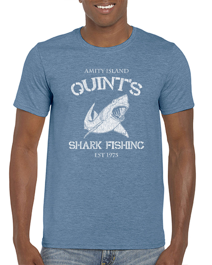 Hot Press Apparel Mens T-Shirt comfy Quint's Shark fishing great white Jaws 70s movie scary Amity Island costume
