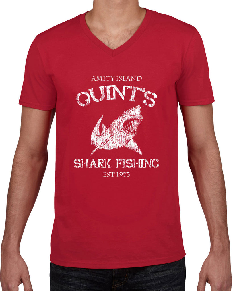 Hot Press Apparel Mens Vneck T-shirt v neck comfy Quint's Shark fishing great white Jaws 70s movie scary Amity Island costume