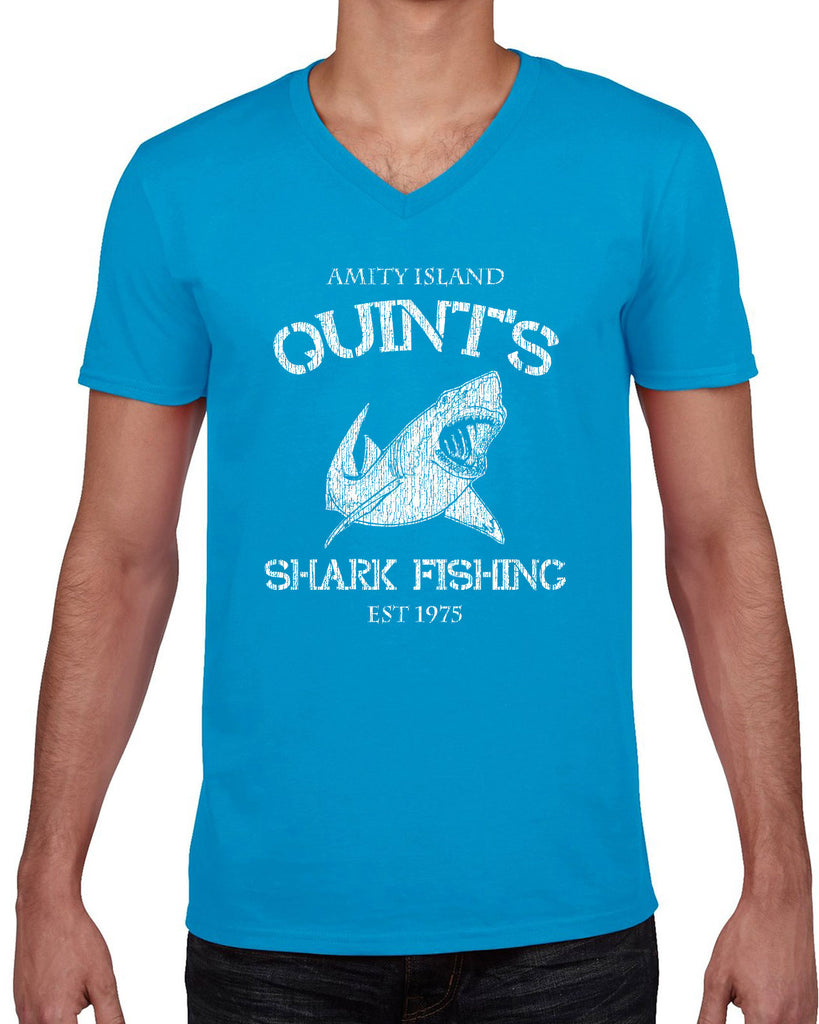 Hot Press Apparel Mens Vneck T-shirt v neck comfy Quint's Shark fishing great white Jaws 70s movie scary Amity Island costume