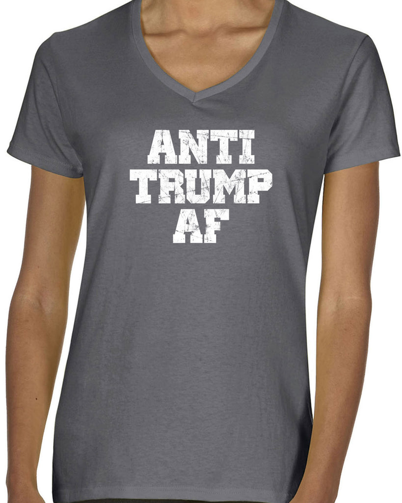 Anti Trump AF Womens V-neck Shirt democrat liberal progressive not my president campaign election politics