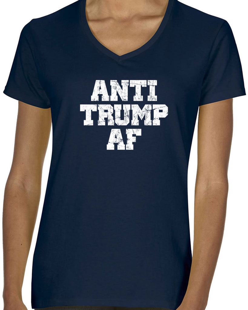 Anti Trump AF Womens V-neck Shirt democrat liberal progressive not my president campaign election politics