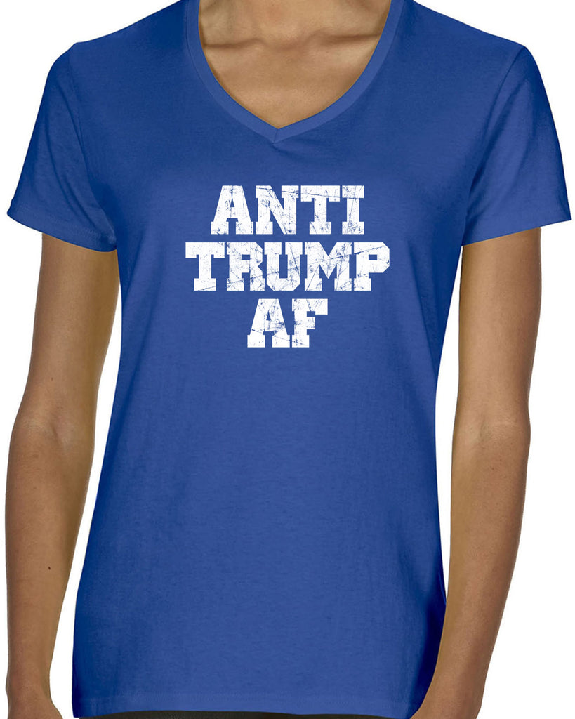 Anti Trump AF Womens V-neck Shirt democrat liberal progressive not my president campaign election politics