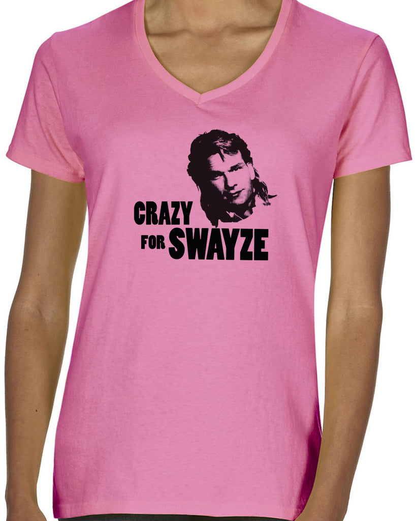 Crazy for Swayze Womens V-neck T-shirt funny actor 80s movie icon patrick swayze