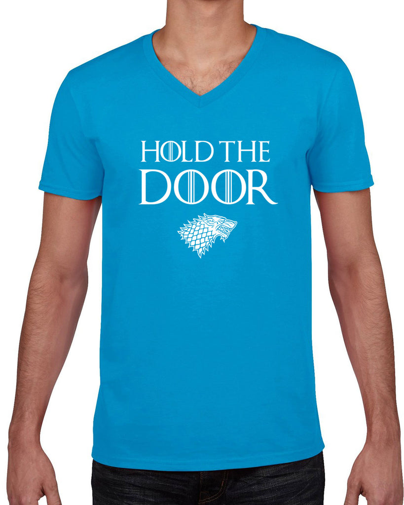 Hold the Door Mens V-neck Shirt funny Hodor game of thrones winterfell winter is coming north wall kings landing tribute