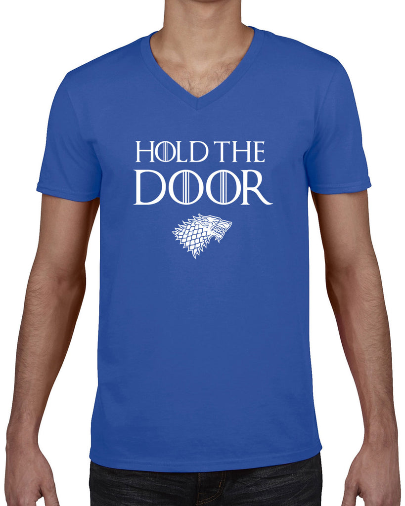 Hold the Door Mens V-neck Shirt funny Hodor game of thrones winterfell winter is coming north wall kings landing tribute