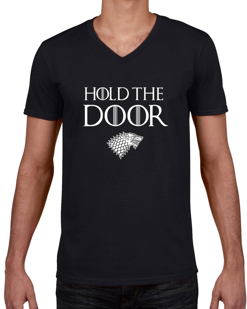 Hold the Door Mens V-neck Shirt funny Hodor game of thrones winterfell winter is coming north wall kings landing tribute
