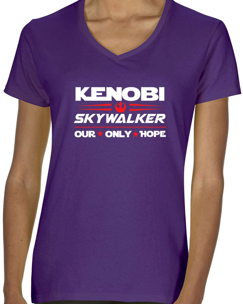 Kenobi Skywalker 2020 Womens V-neck Shirt luke obi wan star wars president campaign election only hope jedi 80s movie Edit alt text