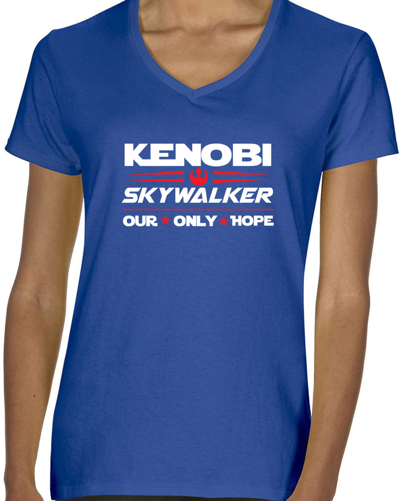 Kenobi Skywalker 2020 Womens V-neck Shirt luke obi wan star wars president campaign election only hope jedi 80s movie Edit alt text