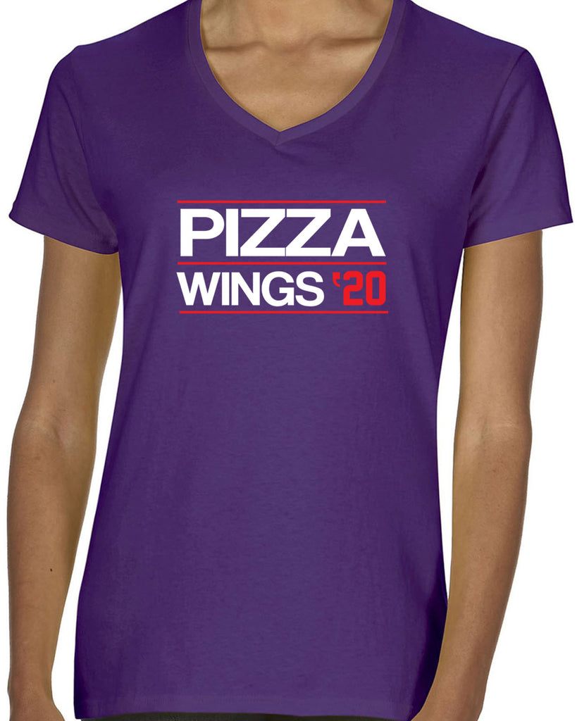 Pizza Wings 2020 Womens V-neck Shirt food snacks sports party election campaign president