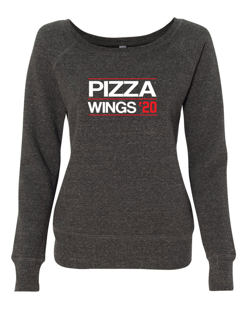 Pizza Wings 2020 Womens Off the Shoulder Crew Sweatshirt food snacks sports party election campaign president
