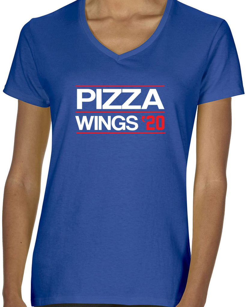 Pizza Wings 2020 Womens V-neck Shirt food snacks sports party election campaign president