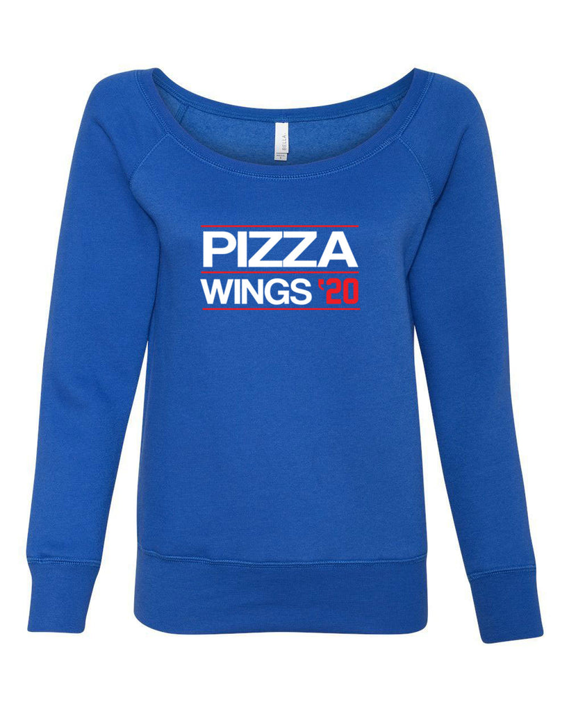 Pizza Wings 2020 Womens Off the Shoulder Crew Sweatshirt food snacks sports party election campaign president